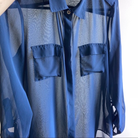 Koton Navy sheer shirt with pockets - Picture 4 of 5